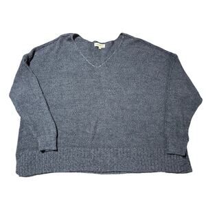 Lucky Brand Womens 3X Navy Blue Chunky Knit V-Neck Cropped Sweater